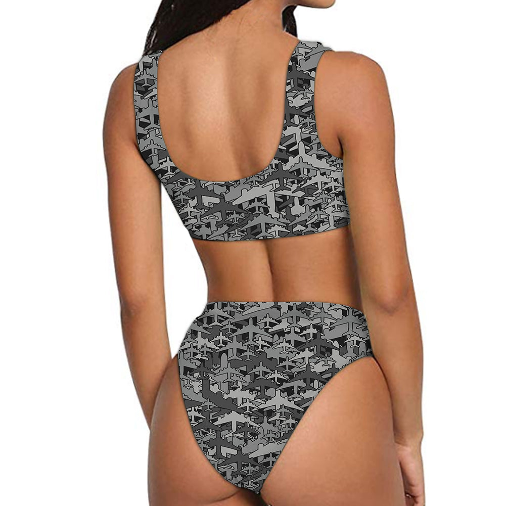 Dark Coloured Airplanes Designed Women Bikini Set Swimsuit