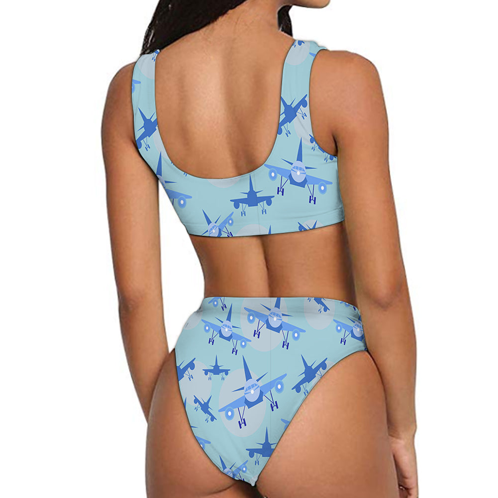 Super Funny Airplanes Designed Women Bikini Set Swimsuit
