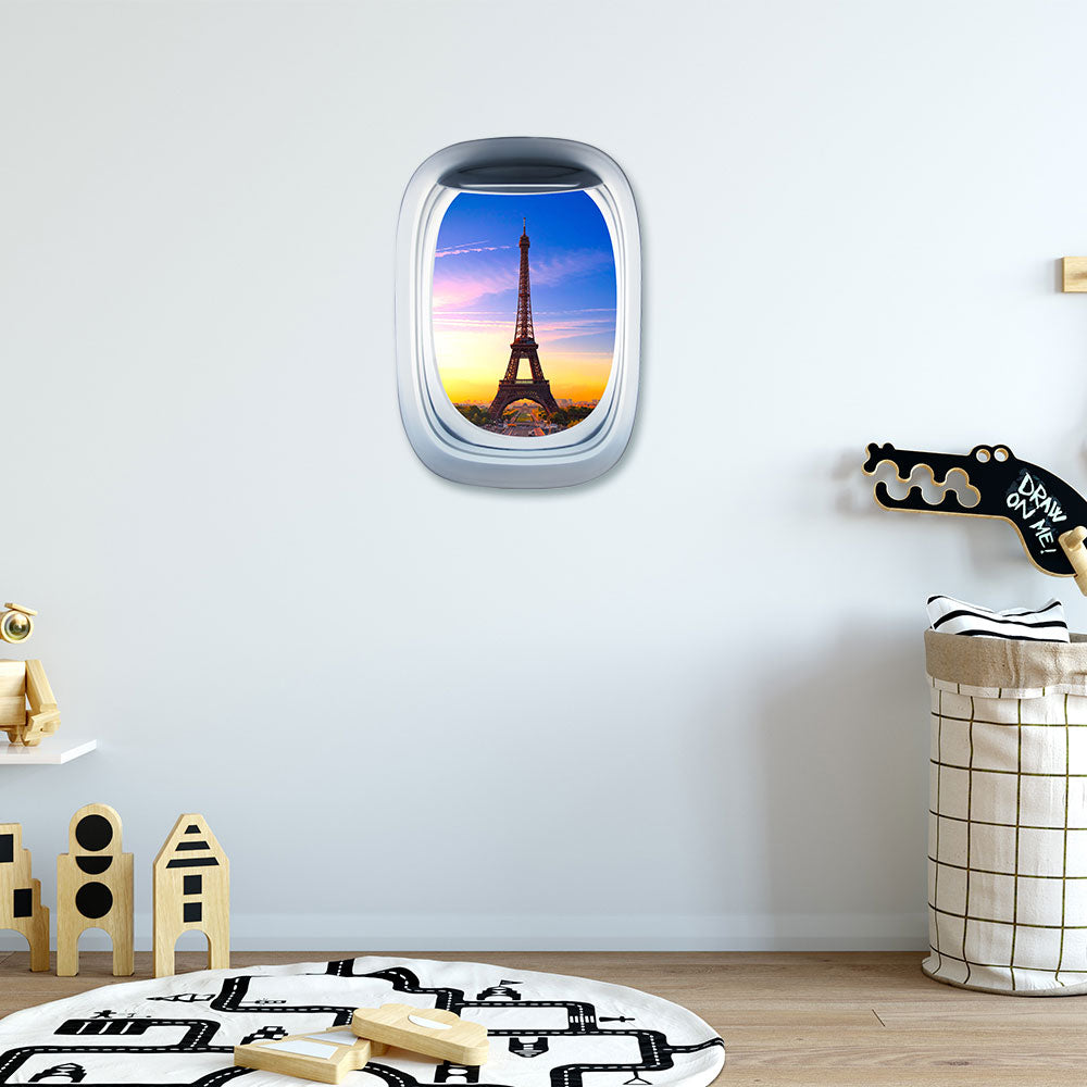 Airplane Window & The Eiffel Tower Printed Wall Window Stickers