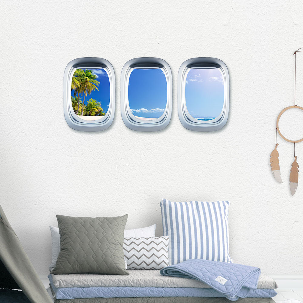 Airplane Window & View Beach Printed Wall Window Stickers