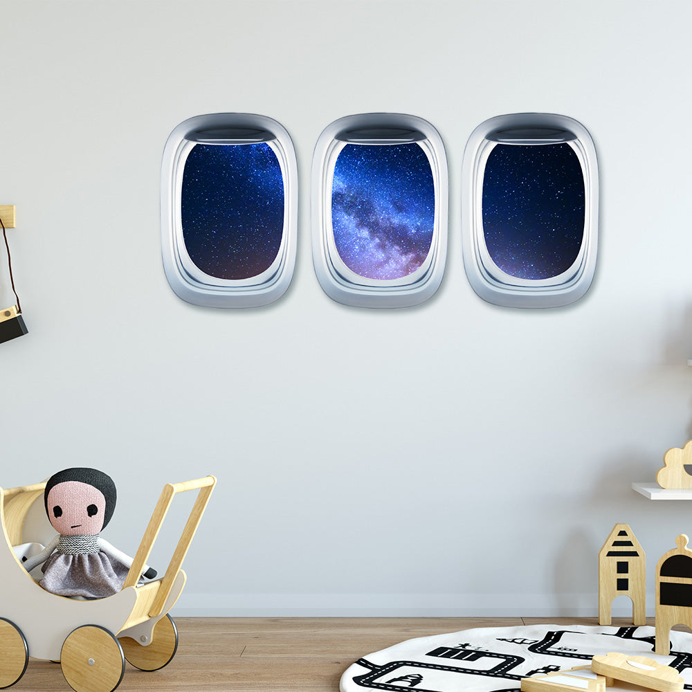 Airplane Window & Starry Sky View Printed Wall Window Stickers