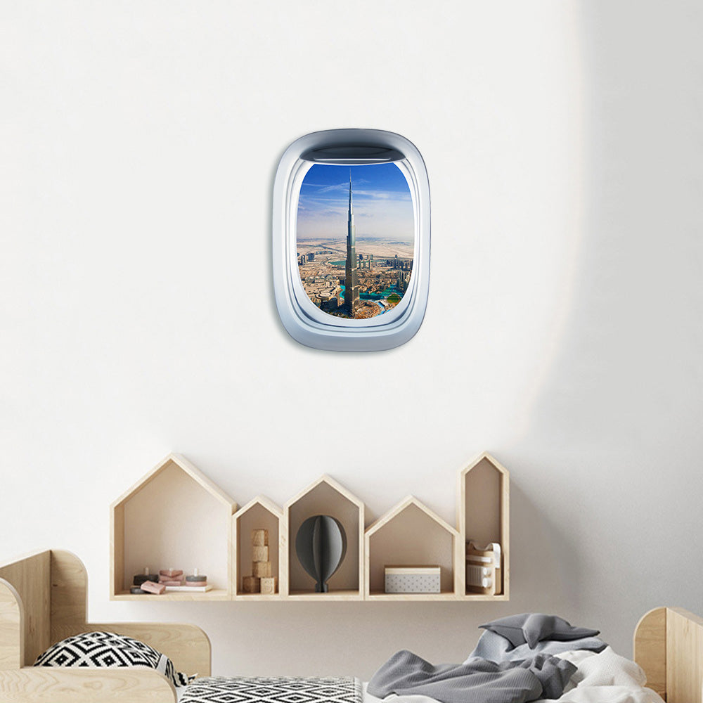 Airplane Window & Burj Khalifa Printed Wall Window Stickers
