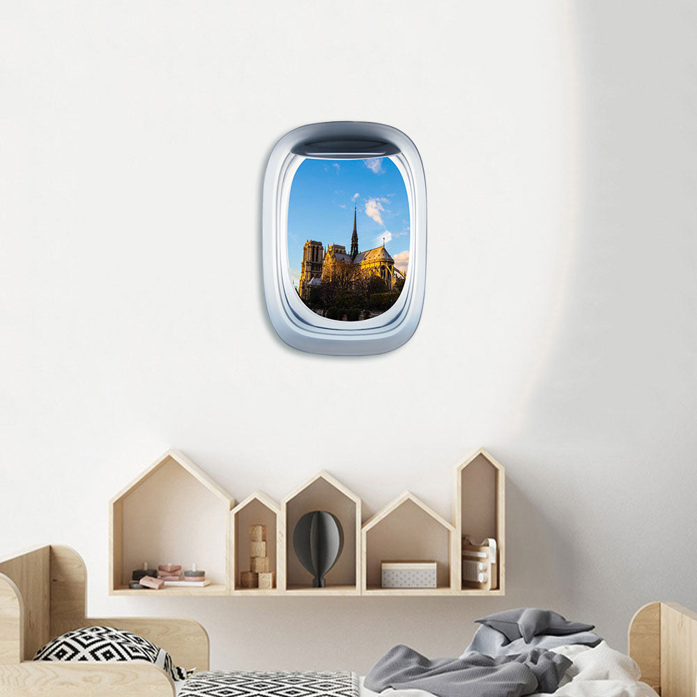 Airplane Window & Notre Dame de Paris Printed Wall Window Stickers