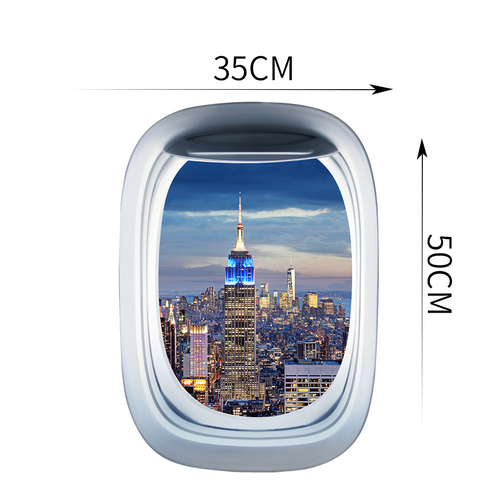 Airplane Window &  Empire State Building From Rooftop View Printed Wall Window Stickers