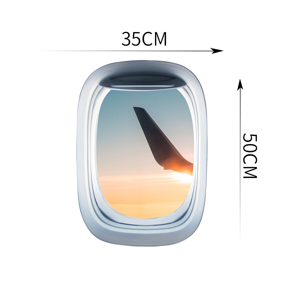 Airplane Window & The wing of an airplane with Sunrise Printed Wall Window Stickers