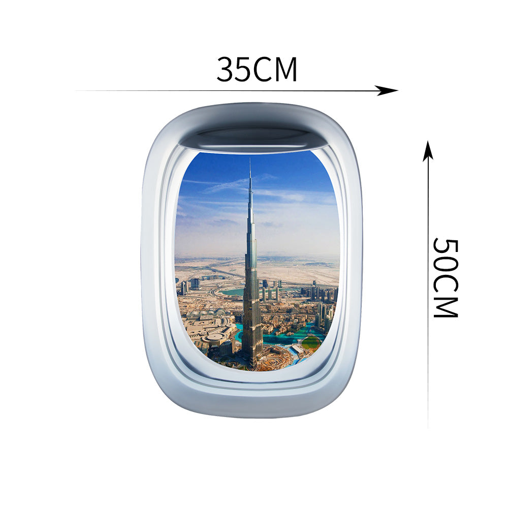Airplane Window & Burj Khalifa Printed Wall Window Stickers
