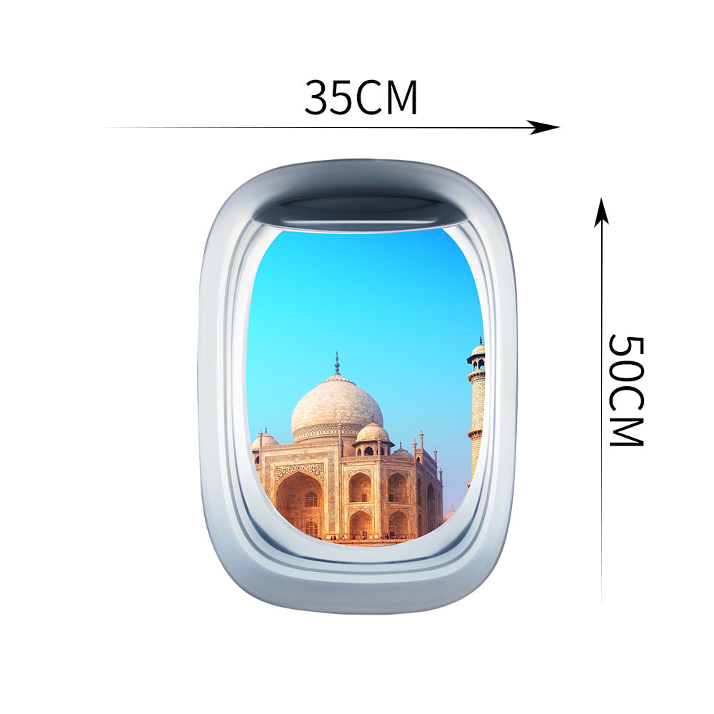 Airplane Window & Taj Mahal Printed Wall Window Stickers