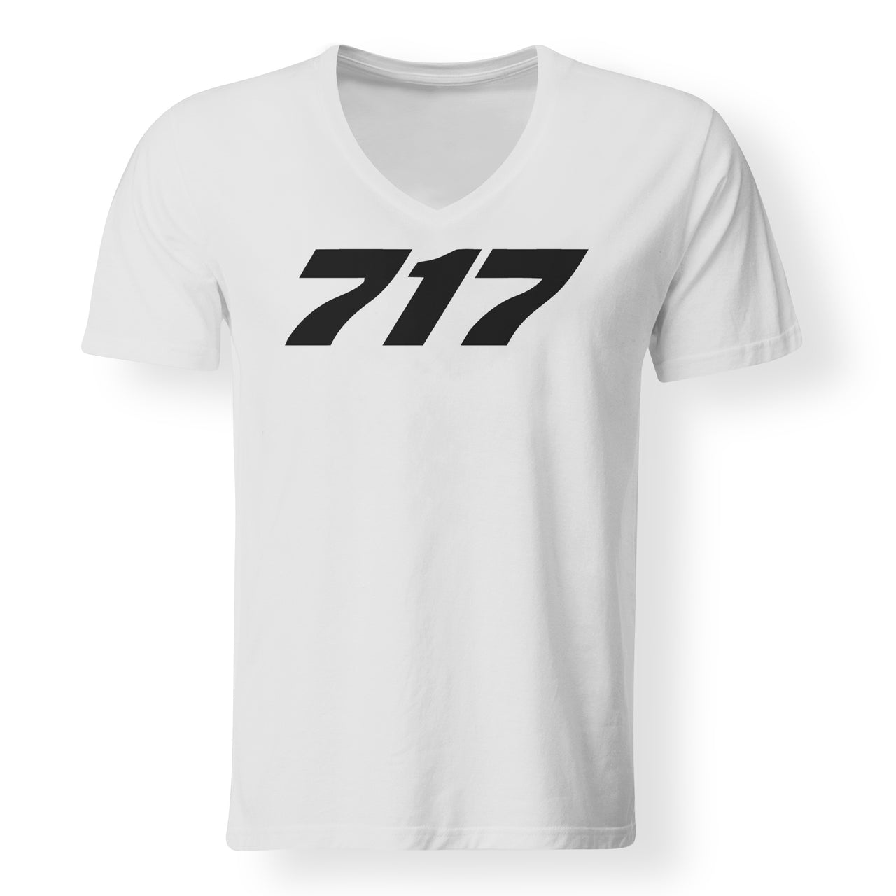 717 Flat Text Designed V-Neck T-Shirts