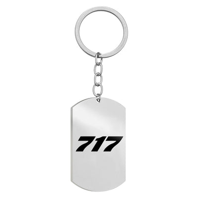 Side view of Boeing 717 Flat Text Stainless Steel Key Chains (Double Side) aviation double-side stainless steel key chain in.