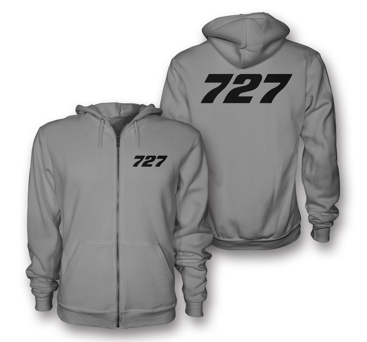 727 Flat Text Designed Zipped Hoodies