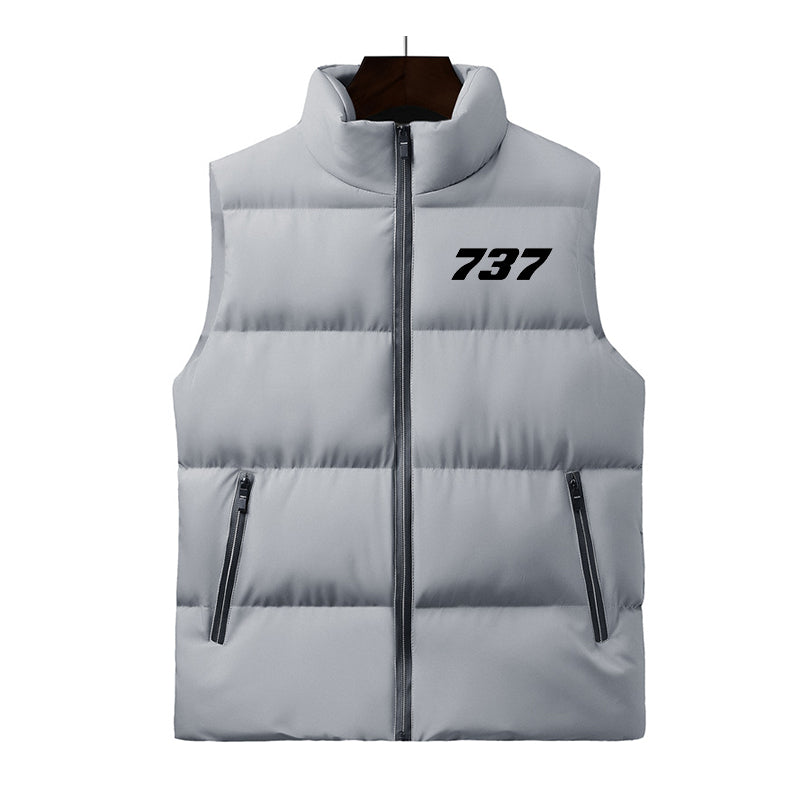 737 Flat Text Designed Puffy Vests