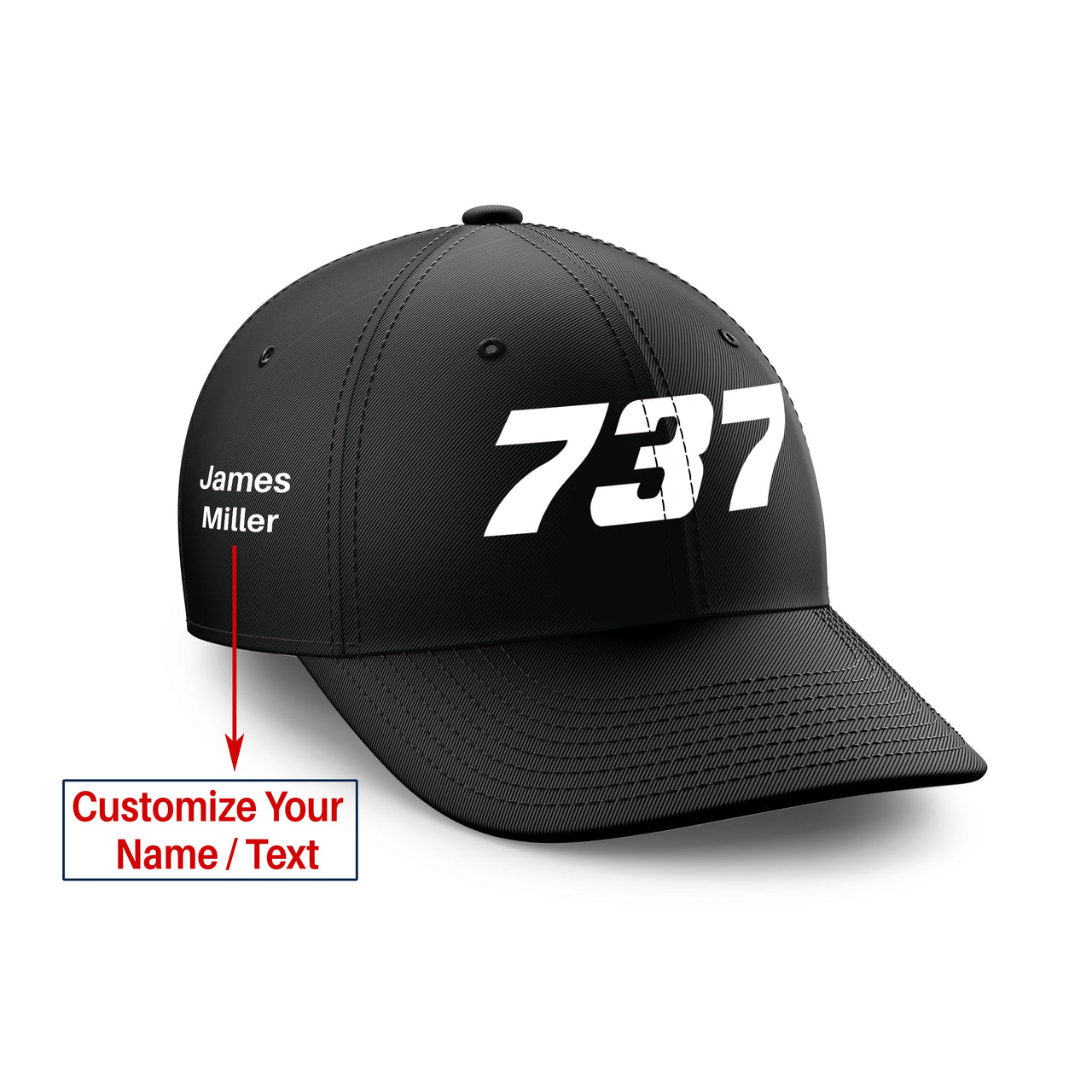Customizable Name & 737 Flat Text Embroidered Hats
