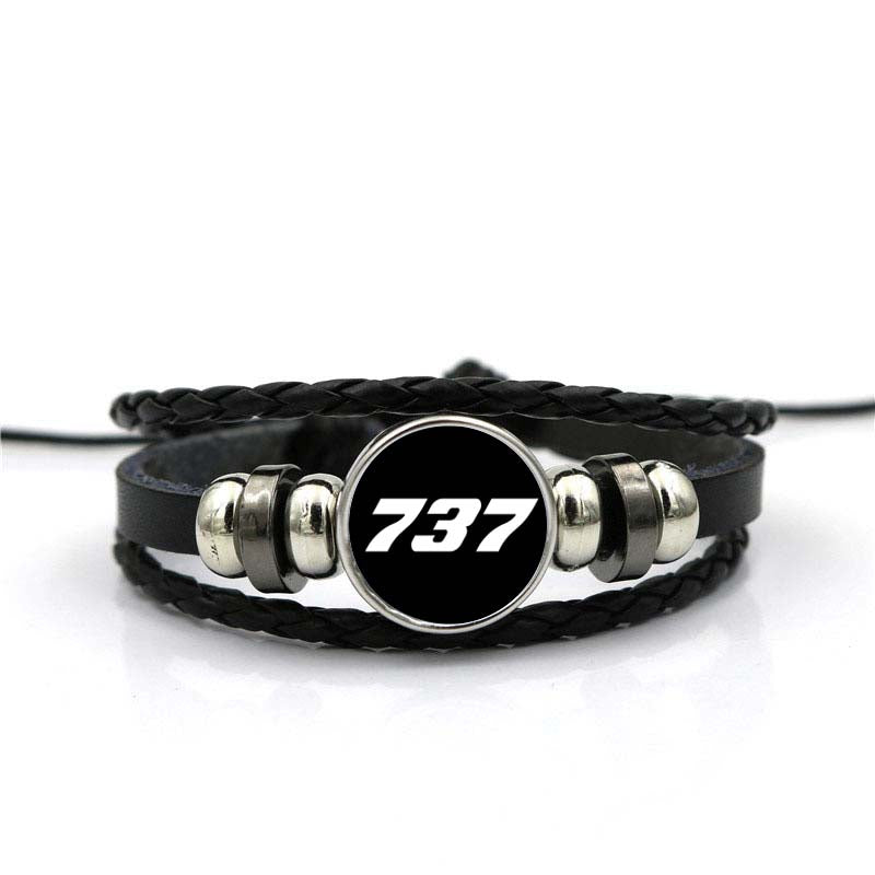 737 Flat Text Designed Leather Bracelets