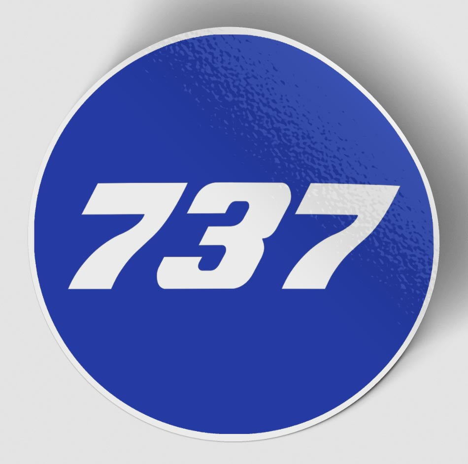 737 Flat Text Blue Designed Stickers
