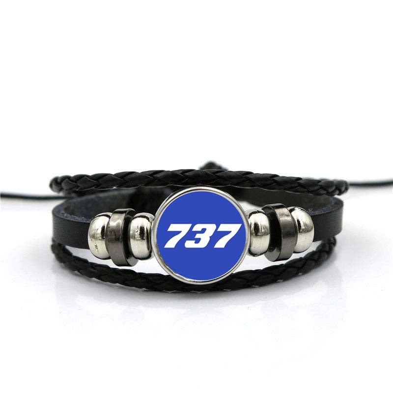 737 Flat Text Designed Leather Bracelets