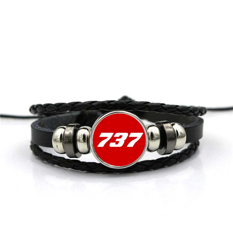 737 Flat Text Designed Leather Bracelets