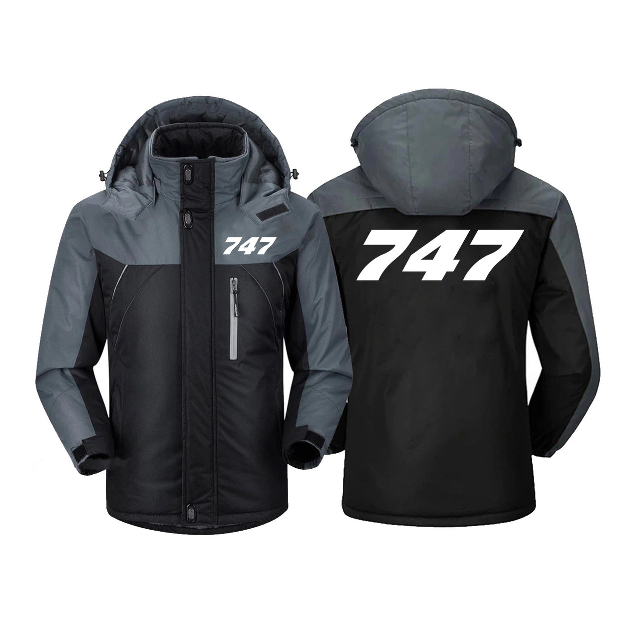 747 Flat Text Designed Thick Winter Jackets