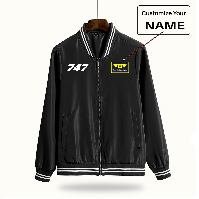747 Flat Text Designed Thin Spring Jackets
