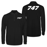Thumbnail for 747 Flat Text Designed Long Sleeve Polo T-Shirts (Double-Side)