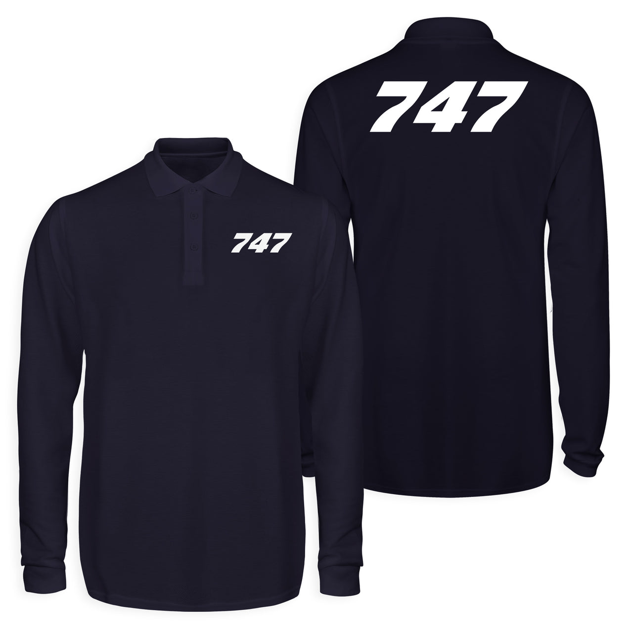 747 Flat Text Designed Long Sleeve Polo T-Shirts (Double-Side)