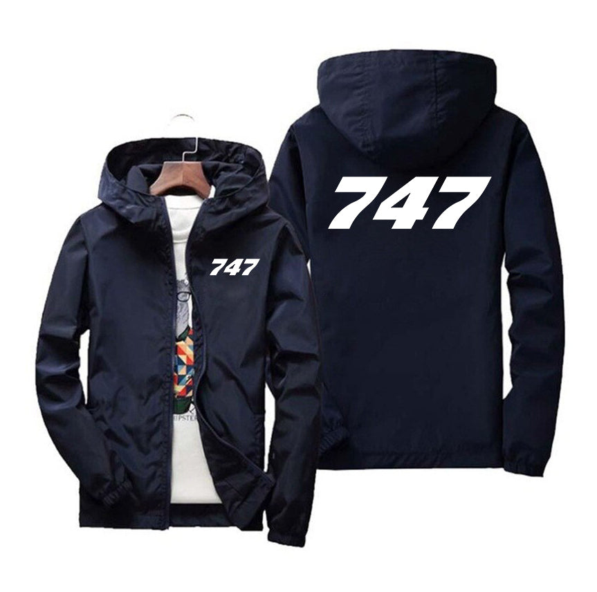 747 Flat Text Designed Windbreaker Jackets