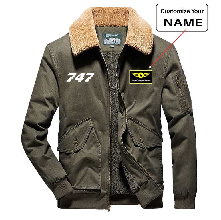 747 Flat Text Designed Thick Bomber Jackets
