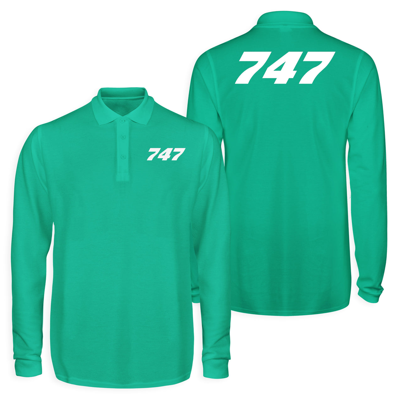 747 Flat Text Designed Long Sleeve Polo T-Shirts (Double-Side)
