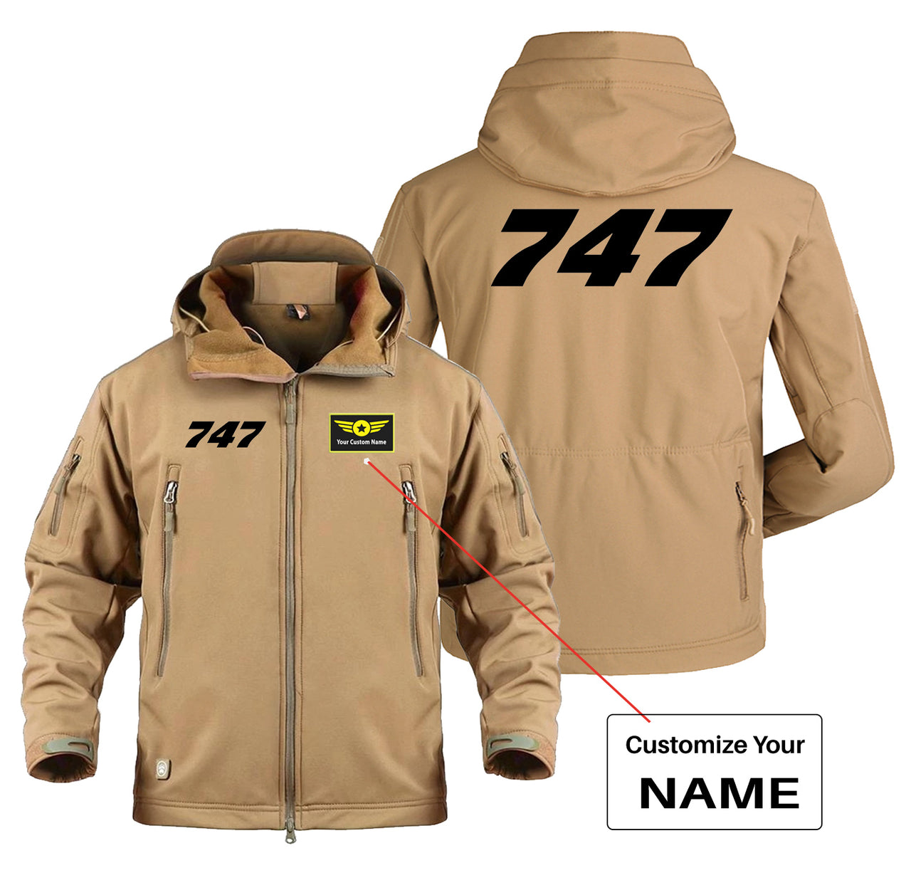 747 Flat Text Designed Military Jackets (Customizable)