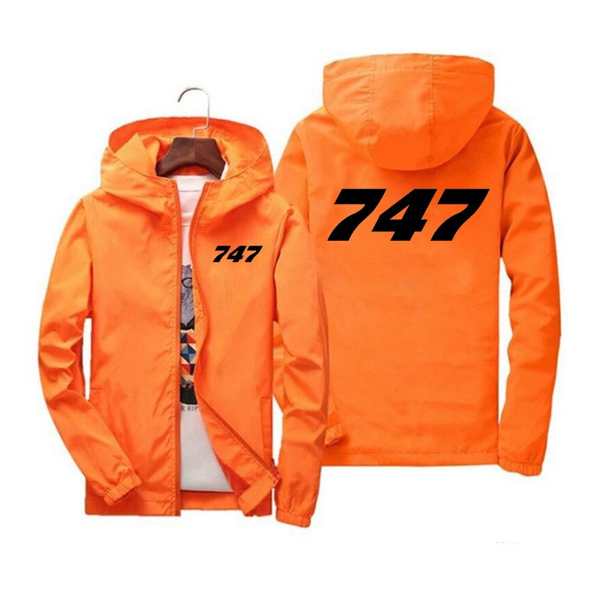 747 Flat Text Designed Windbreaker Jackets