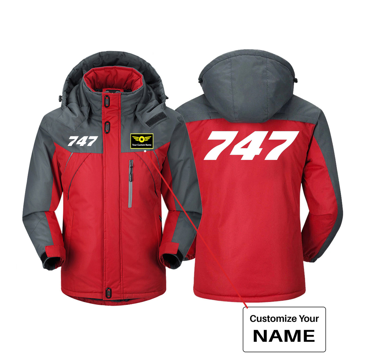 747 Flat Text Designed Thick Winter Jackets