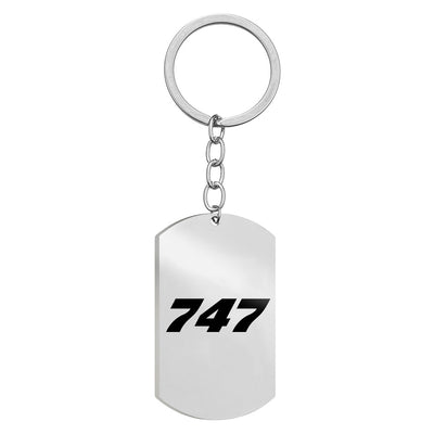 Side view of Boeing 747 Flat Text Stainless Steel Key Chains (Double Side) aviation double-side stainless steel key chain in.
