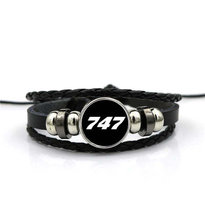 Boeing 747 Flat Text aviation bracelet, stainless steel body with engraved detail.