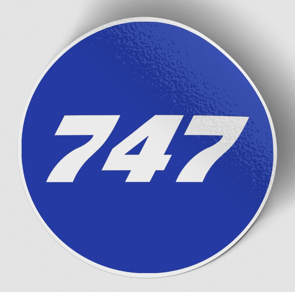747 Flat Text Blue Designed Stickers