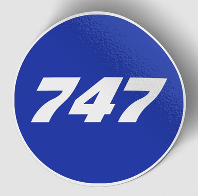 Boeing 747 Flat Text Blue aviation themed sticker, weather-resistant vinyl.