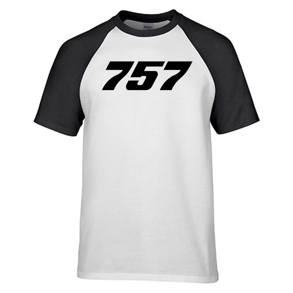 757 Flat Text Designed Raglan T-Shirts