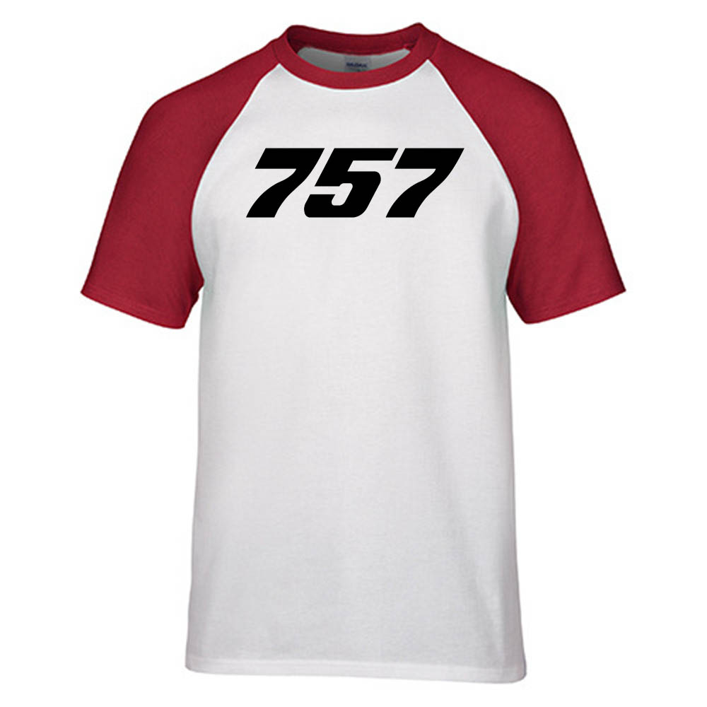 757 Flat Text Designed Raglan T-Shirts