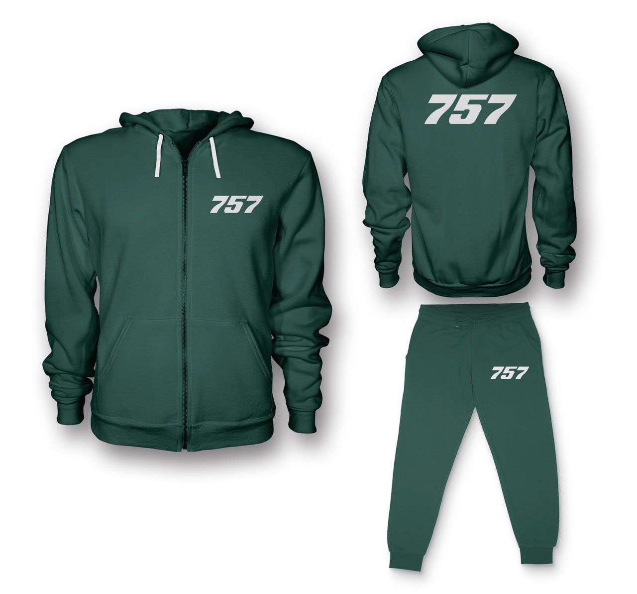 757 Flat Text Designed Zipped Hoodies & Sweatpants Set