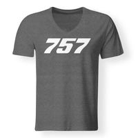 Thumbnail for 757 Flat Text Designed V-Neck T-Shirts