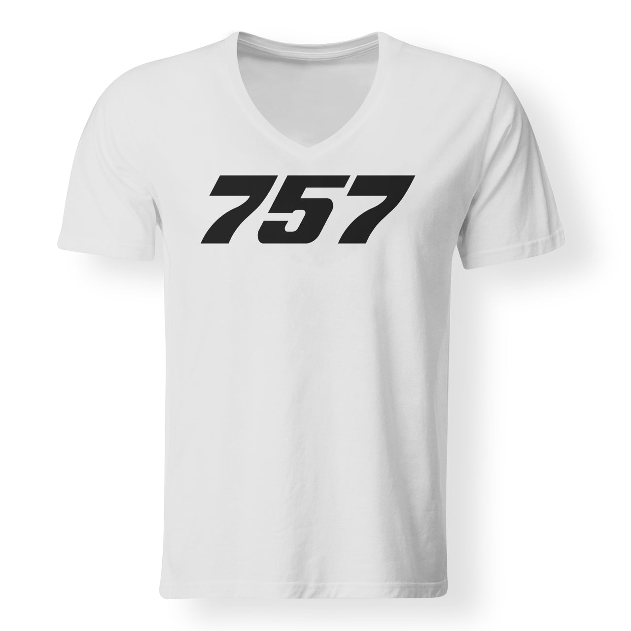 757 Flat Text Designed V-Neck T-Shirts