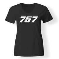 Thumbnail for 757 Flat Text Designed V-Neck T-Shirts