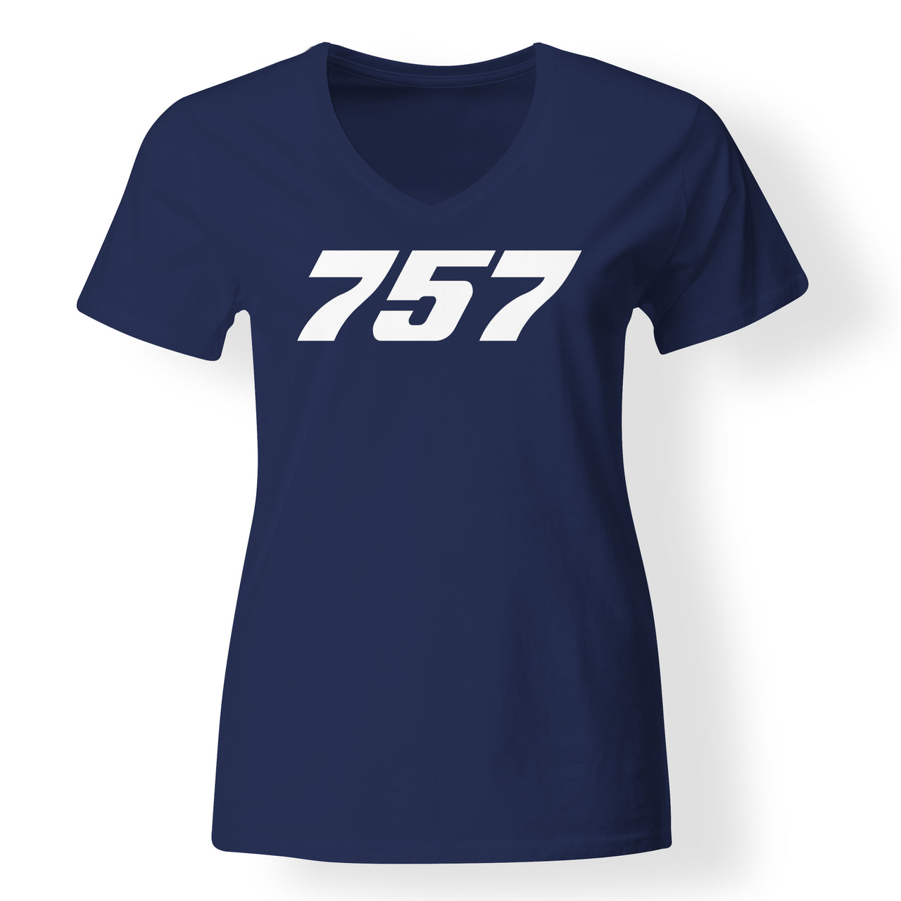 757 Flat Text Designed V-Neck T-Shirts