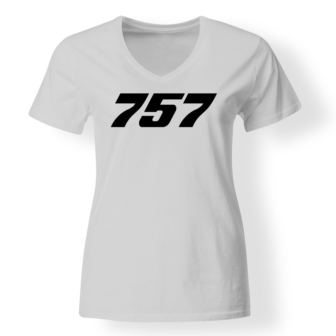 757 Flat Text Designed V-Neck T-Shirts