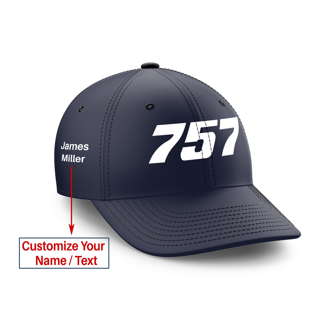 Customizable Name & 757 Flat Text Embroidered Hats
