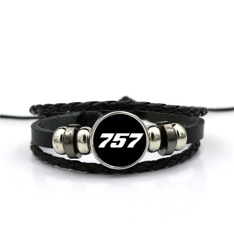 757 Flat Text Designed Leather Bracelets