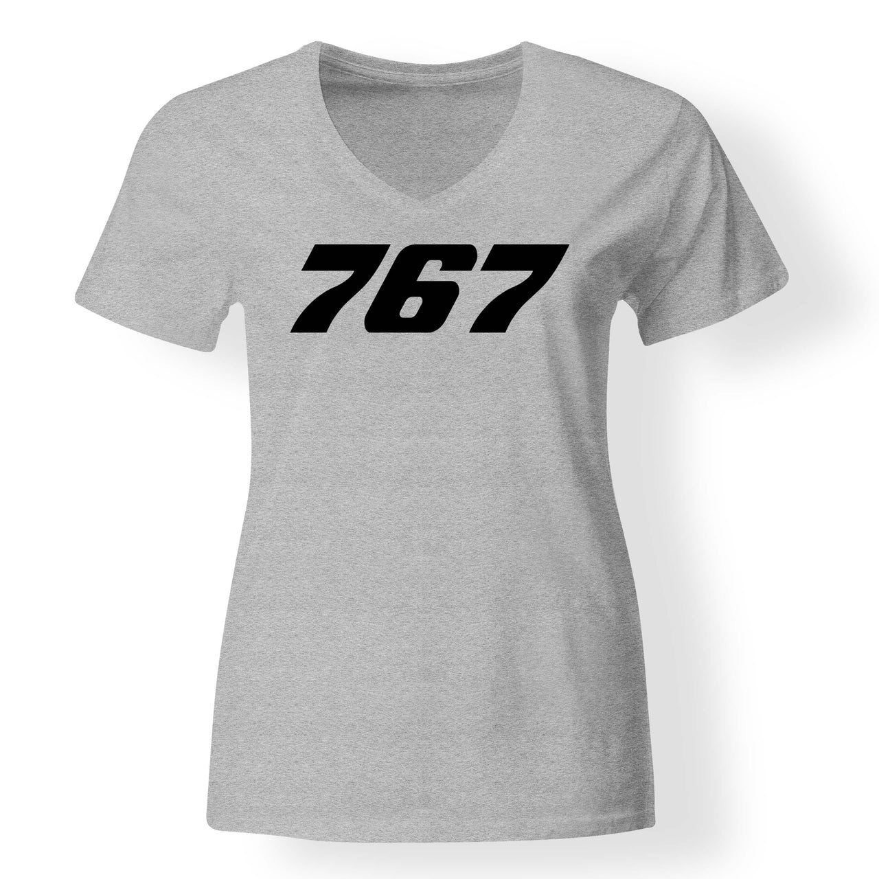 767 Flat Text Designed V-Neck T-Shirts