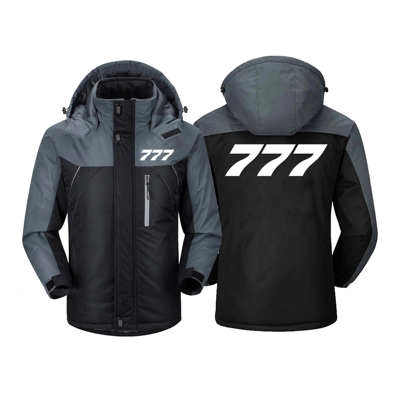 777 Flat Text Designed Thick Winter Jackets