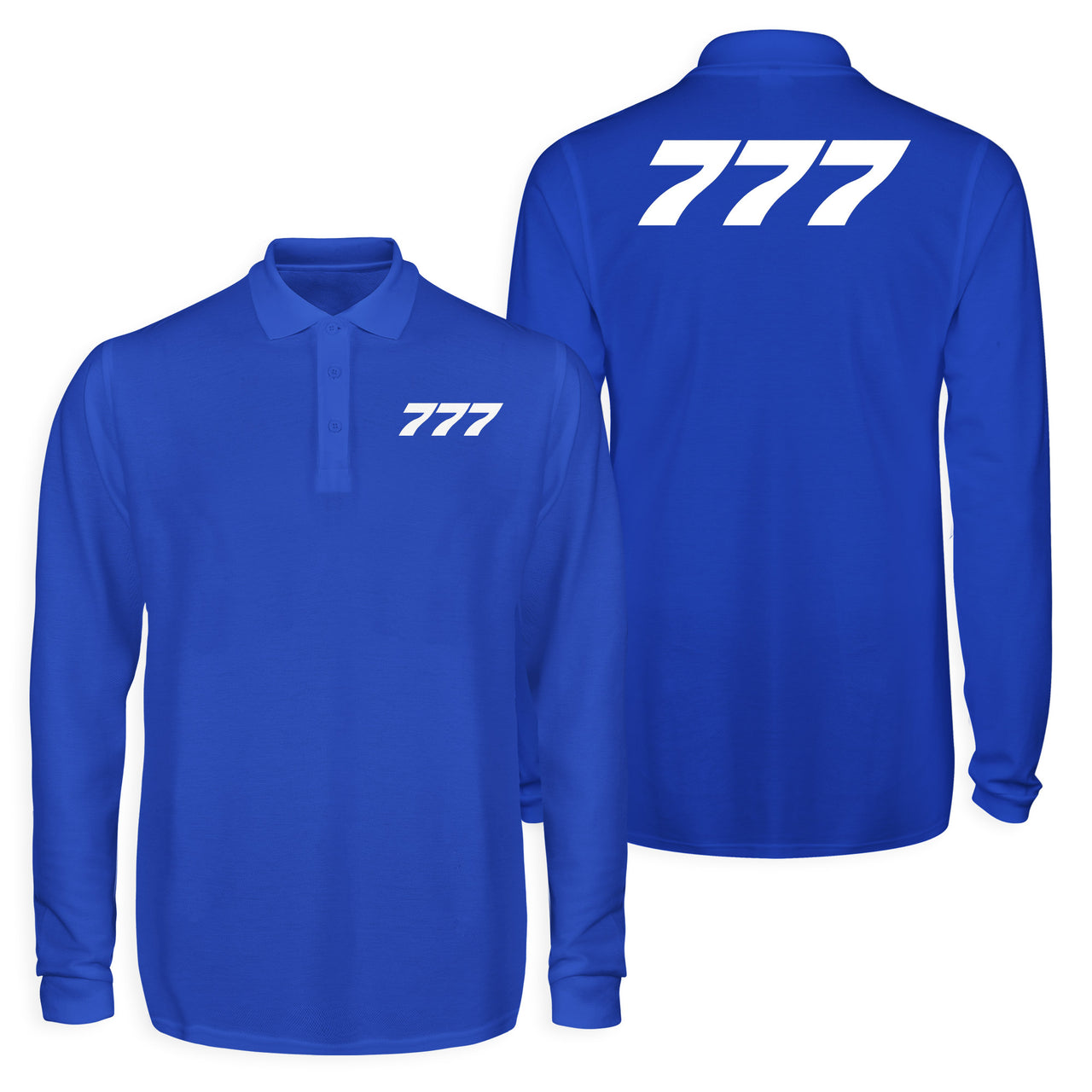 777 Flat Text Designed Long Sleeve Polo T-Shirts (Double-Side)