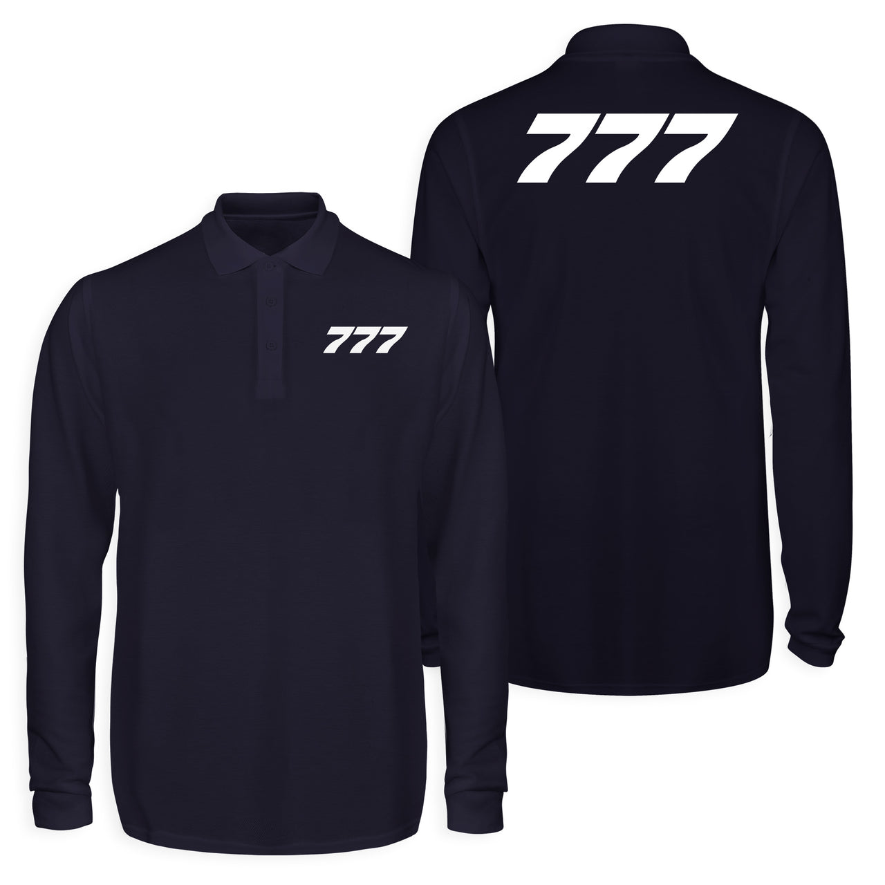 777 Flat Text Designed Long Sleeve Polo T-Shirts (Double-Side)