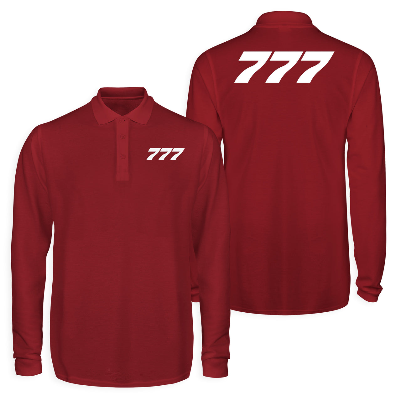 777 Flat Text Designed Long Sleeve Polo T-Shirts (Double-Side)