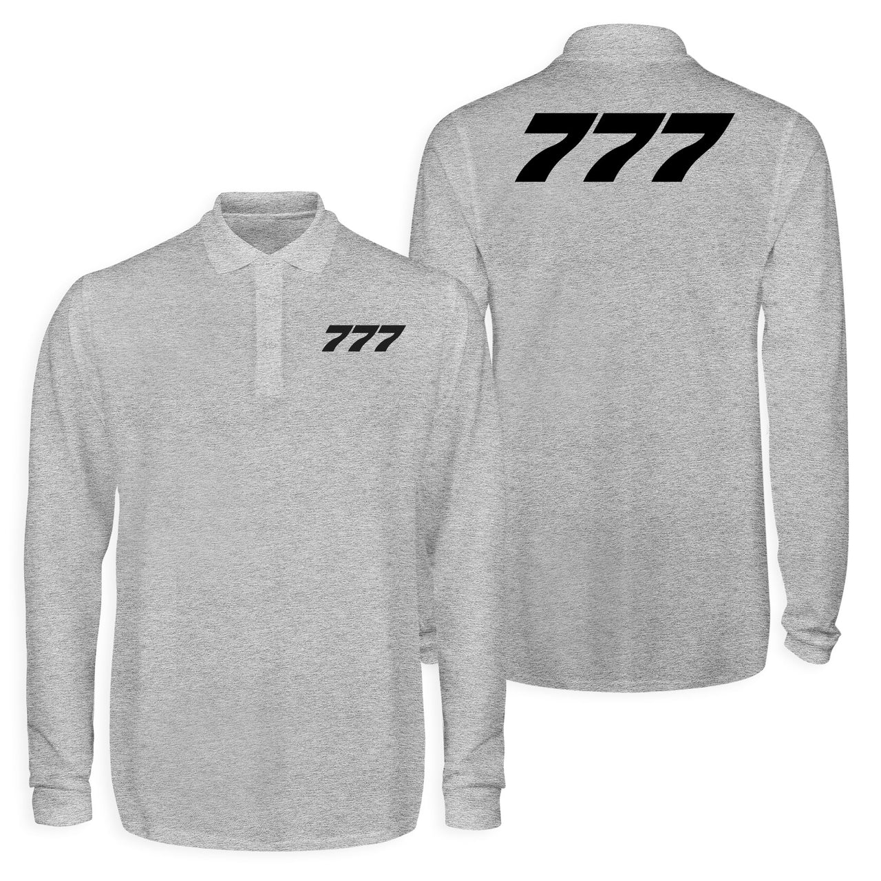 777 Flat Text Designed Long Sleeve Polo T-Shirts (Double-Side)